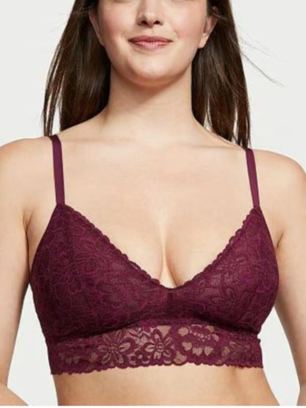 NWT Victoria's Secret Kir Lacie Bralette Size XL Burgundy Wine Color StretchLace